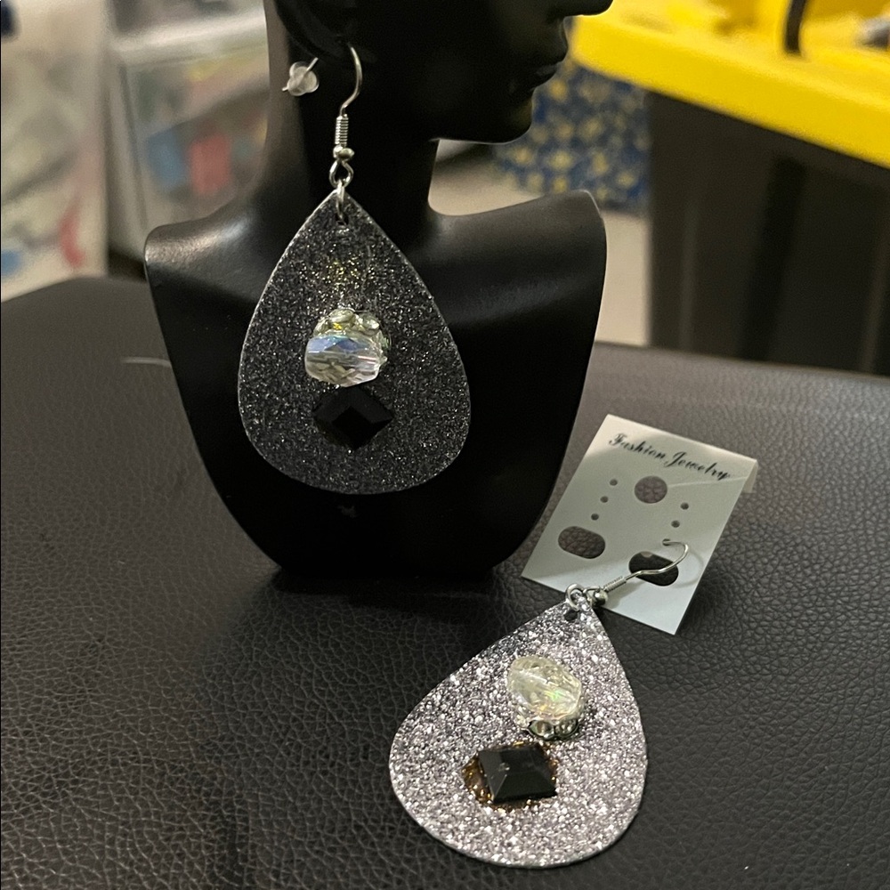 Silver Glitter Teardrop Earrings